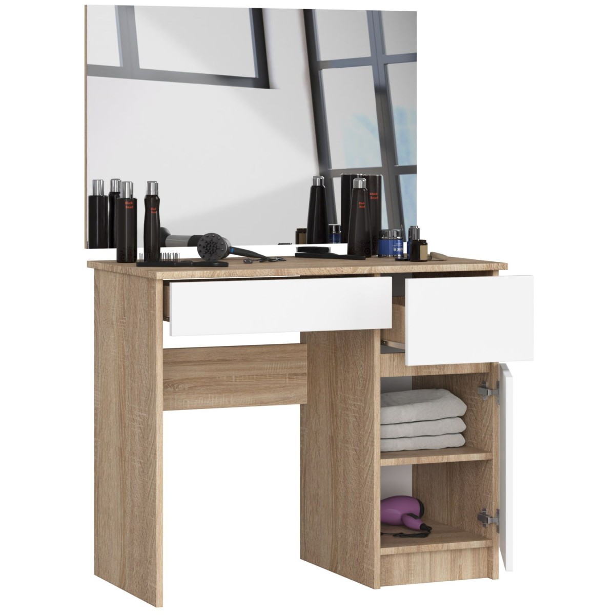 Ak furniture Kosmetický stolek se zrcadlem P-2/SL I dub sonoma / bílý pravý