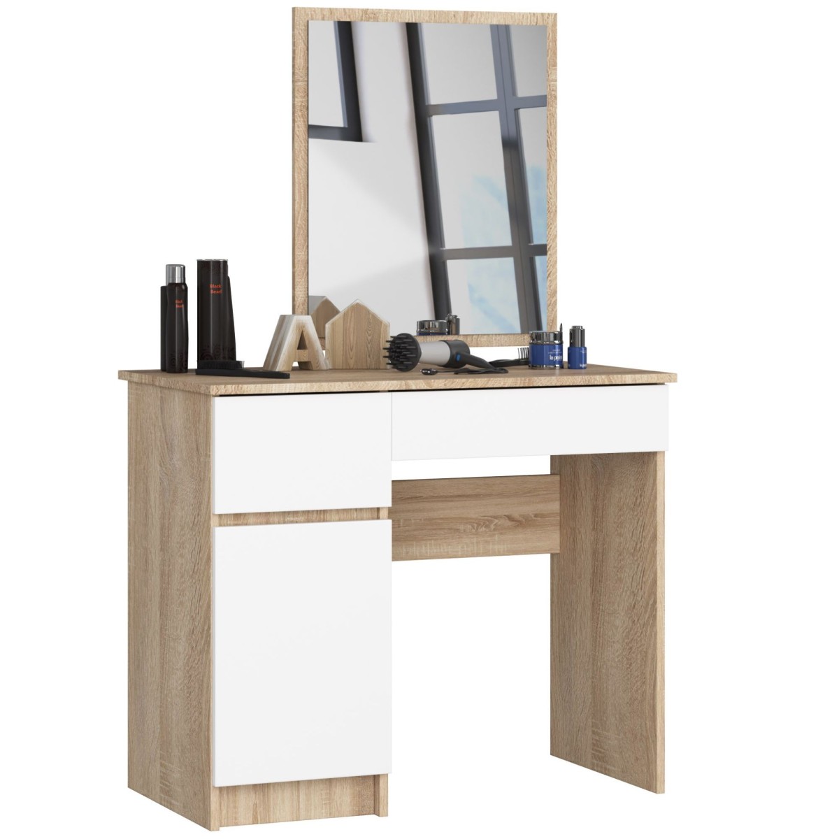 Ak furniture Kosmetický stolek se zrcadlem P-2/SL I dub sonoma/bílý levý