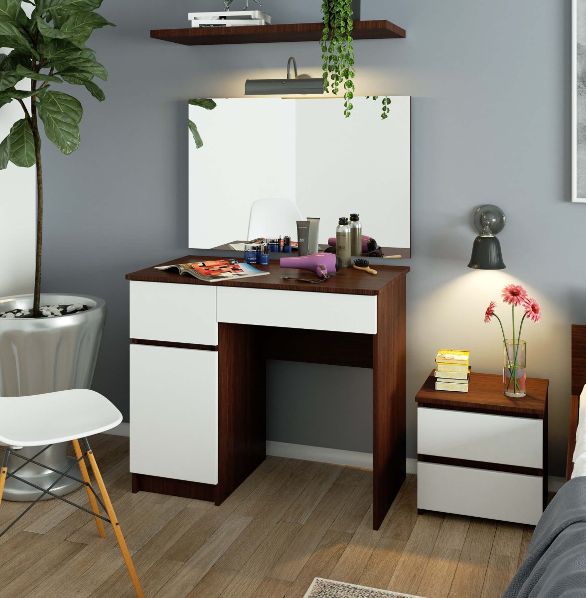 Ak furniture Kosmetický stolek se zrcadlem P-2/SL I dub wenge / bilý levý