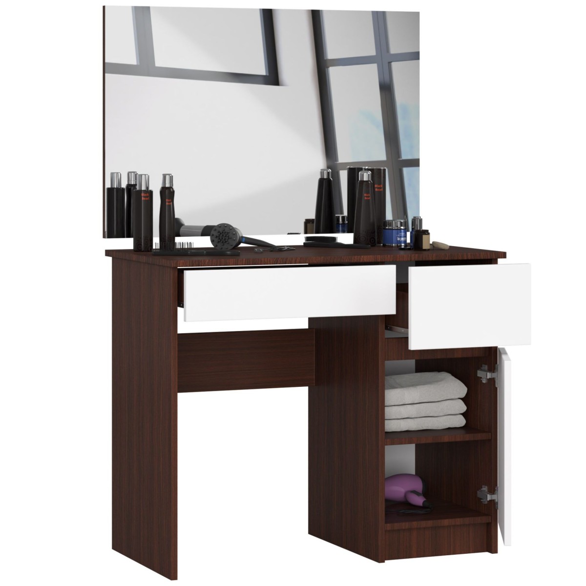 Ak furniture Kosmetický stolek se zrcadlem P-2/SL I dub wenge / bílý pravý