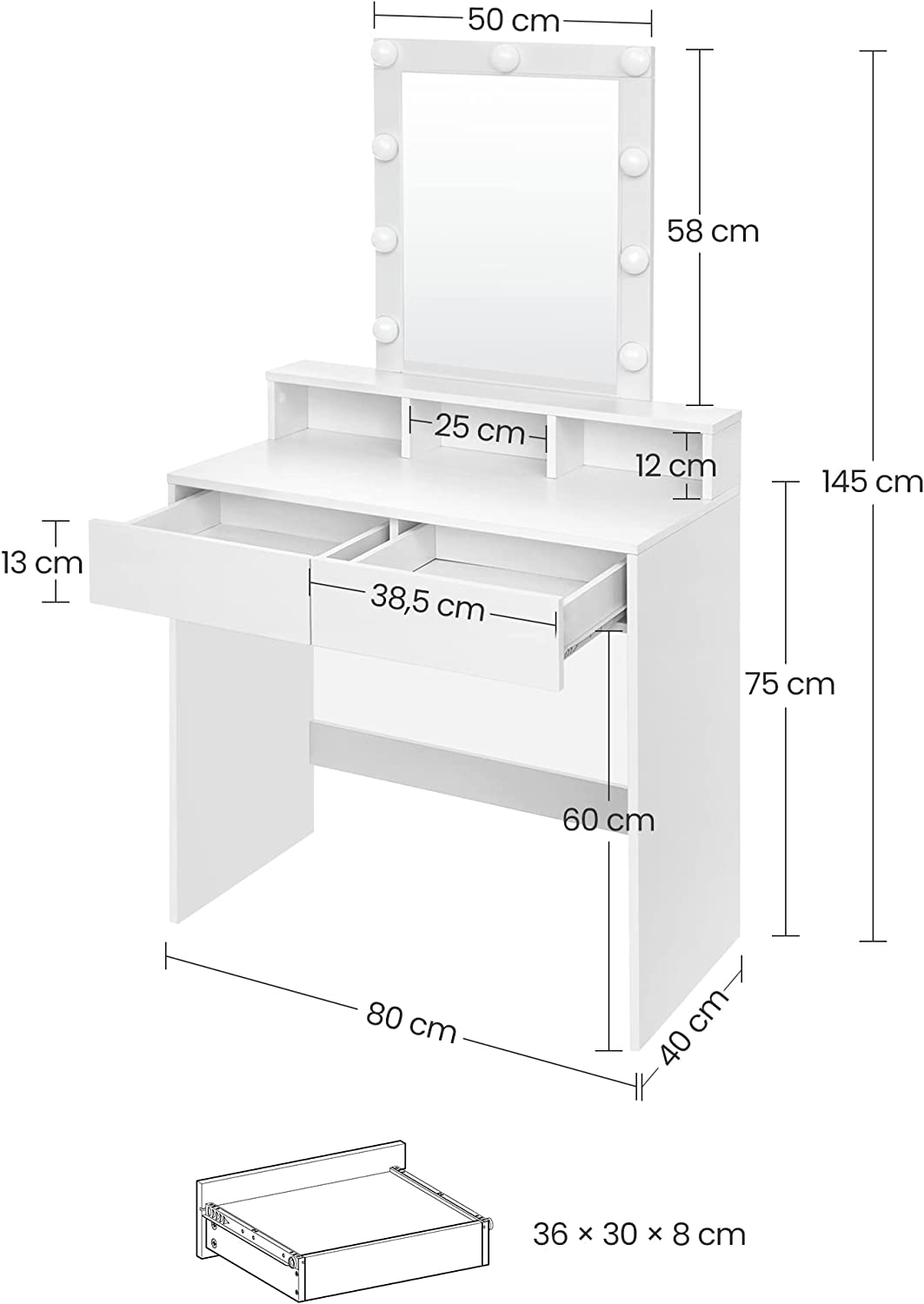 SONGMICS Toaletní stolek Velisa 145 cm bílý