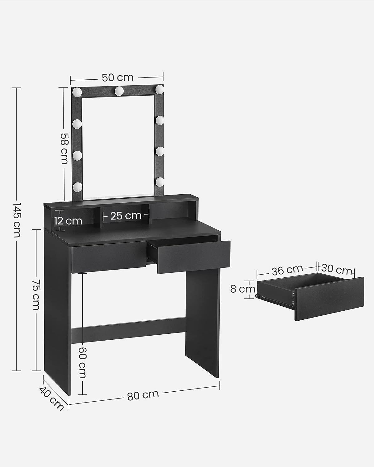 SONGMICS Kosmetický toaletní stolek Velisa 145 cm černý