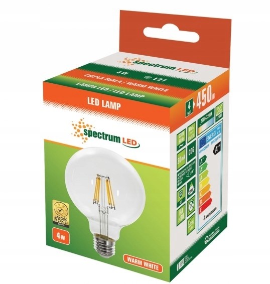 Spectrum LED LED kulatá žárovka GLOB 4W E27 COG CLEAR teplá bílá