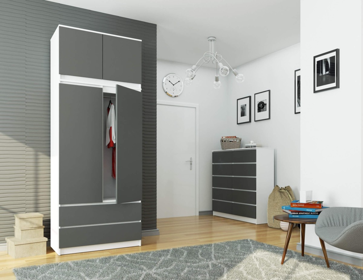 Ak furniture Nástavec na skříň Star 90 cm bílý/šedý grafit mat