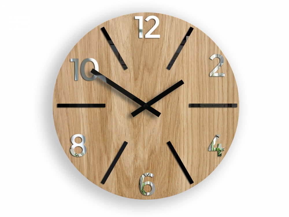 ModernClock Nástěnné hodiny Aksel Wood černo-zrcadlové