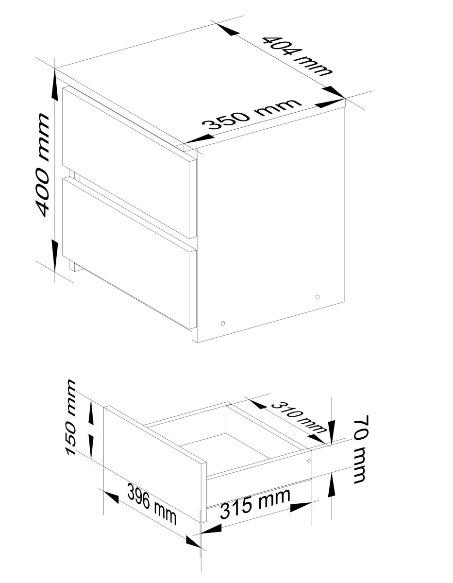 Ak furniture Noční stolek CL2 40 cm bílý/grafitově šedý lesk