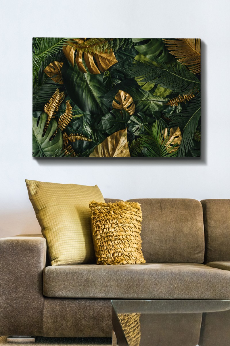 Wallity Obraz GREEN AND GOLD LEAVES 70 x 100 cm