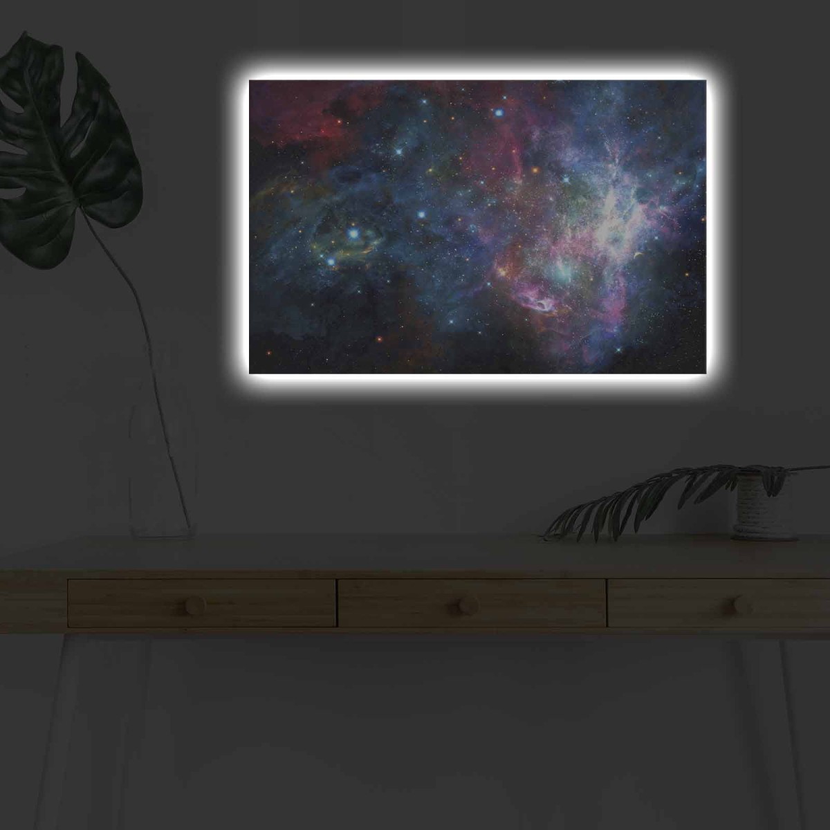 Wallity Obraz s LED osvětlením BAREVNÁ GALAXIE 45 x 70 cm