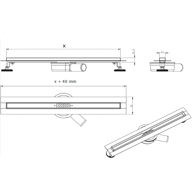 Odtokový žlab MEXEN FLAT SLIM 120 cm růžově zlatý