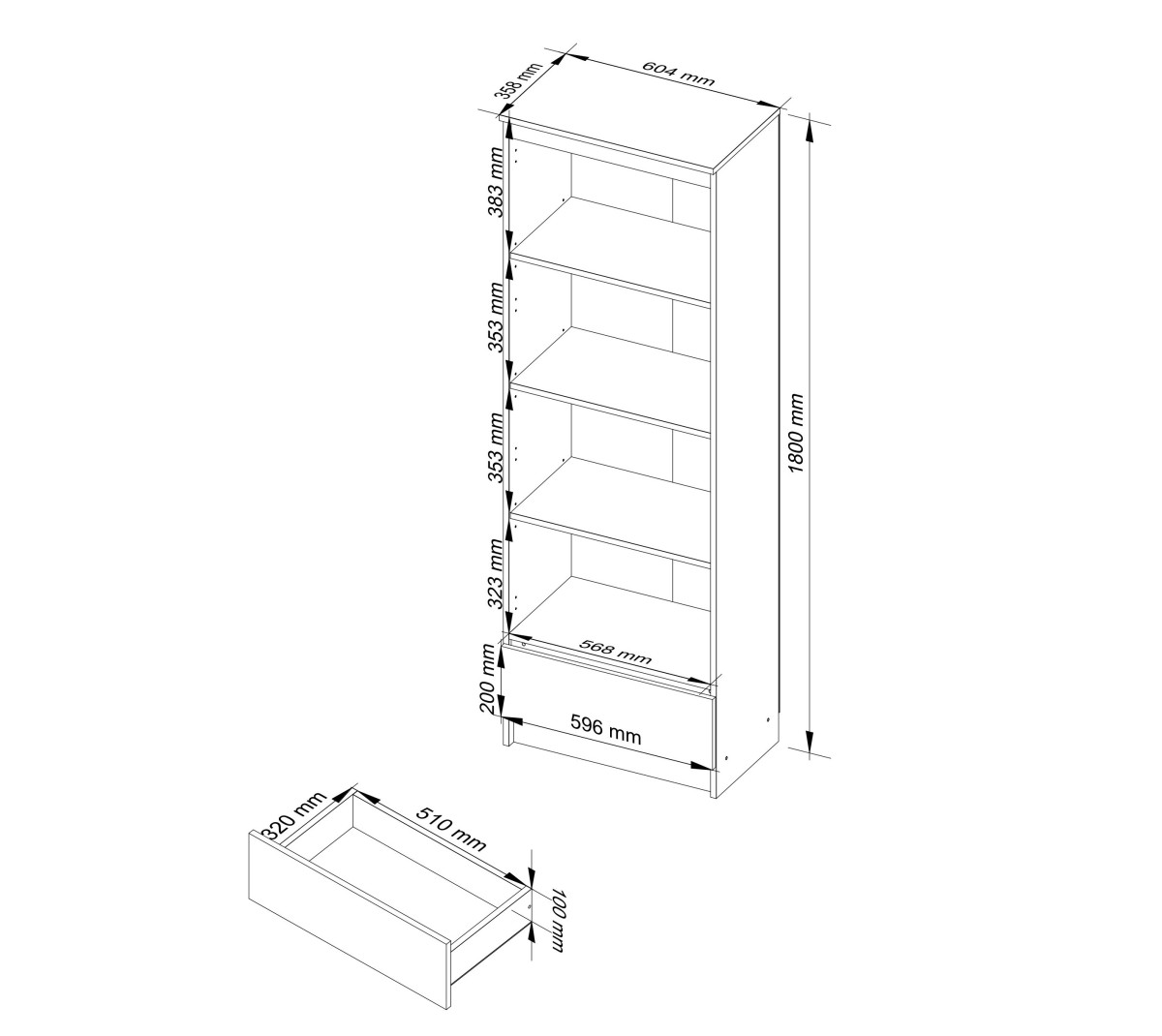 Ak furniture Regál Rexa 60 cm 1 šuplík a 4 police dub sonoma