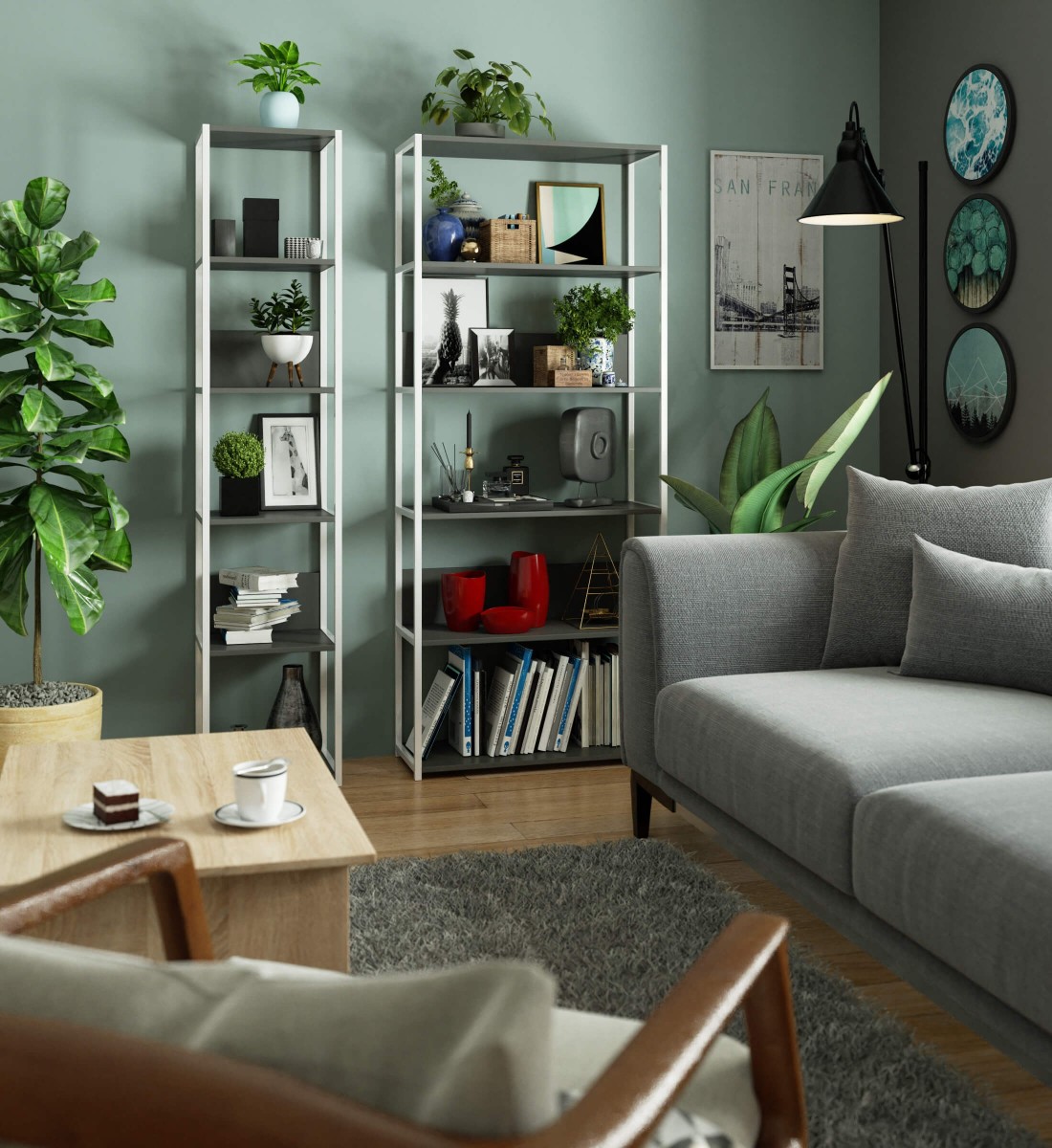 Ak furniture Regál LOFT 80 cm bílý/šedý