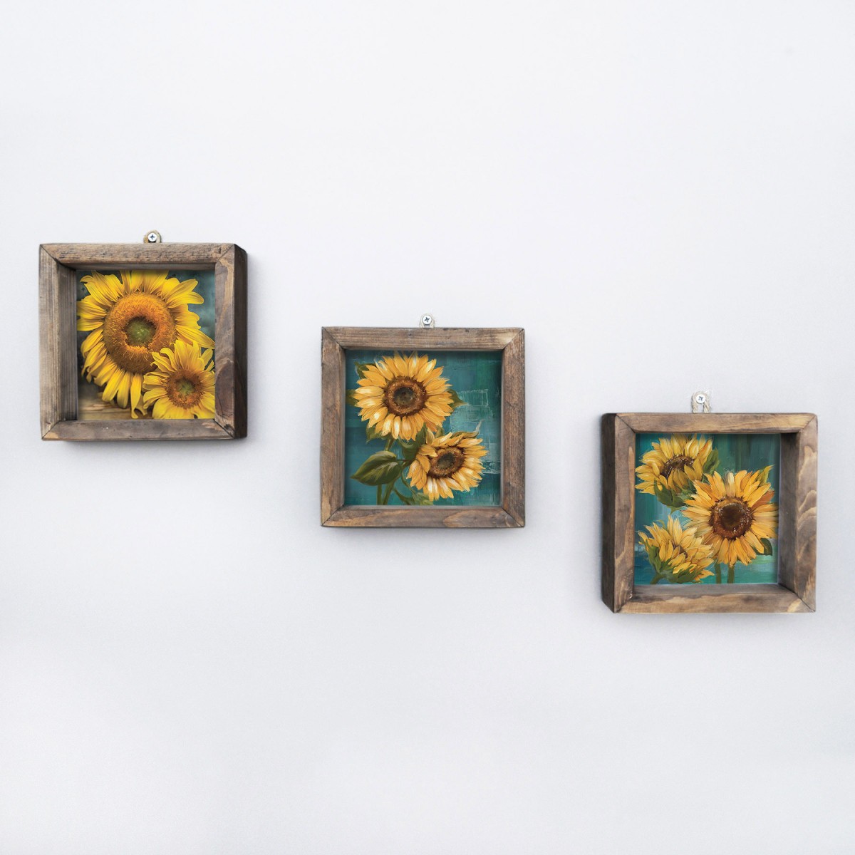 Wallity Sada nástěnných obrazů Sunflowers 15x15 cm 3 ks žlutá