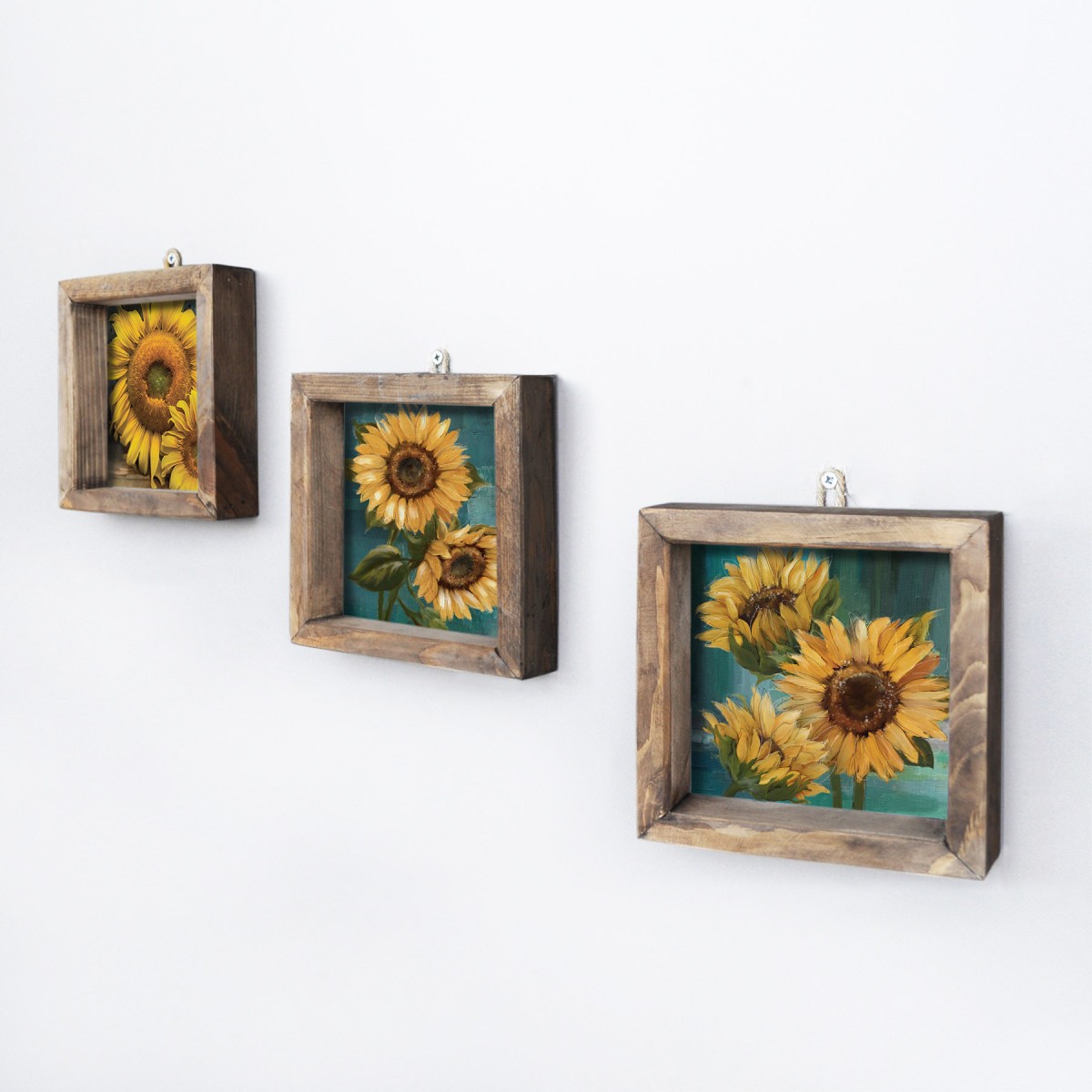 Wallity Sada nástěnných obrazů Sunflowers 15x15 cm 3 ks žlutá