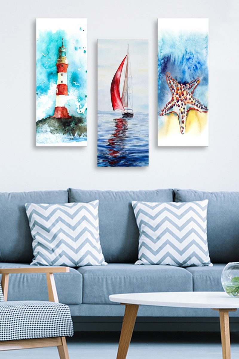 Wallity Sada obrazů SEA THEME 70 x 50 cm 3 kusy