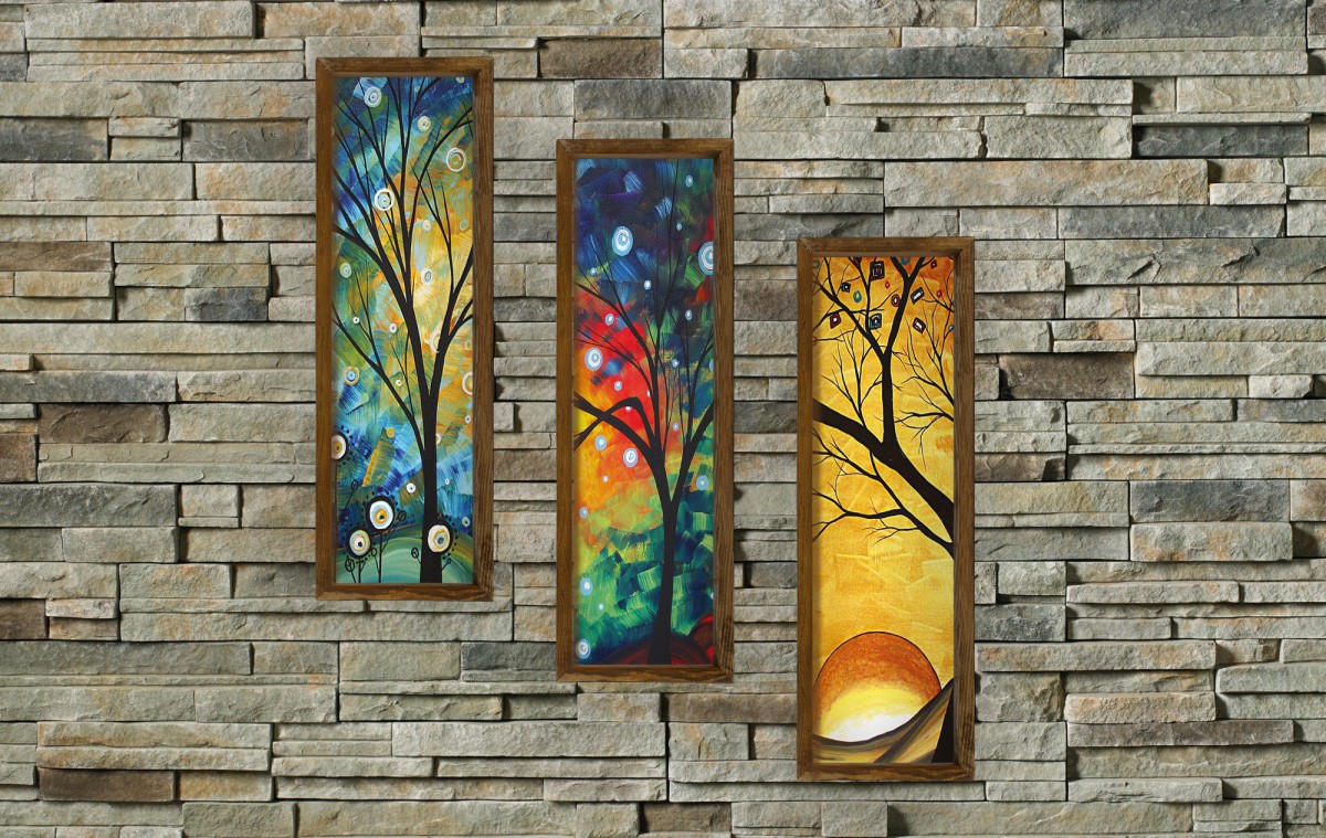 Wallity Sada obrazů Trees 3 ks 19x70 cm  modrá/oranžová