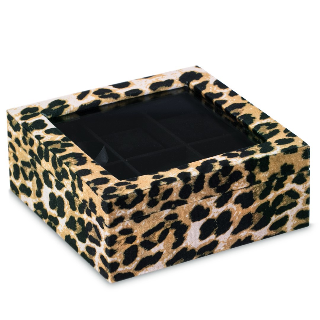 AmeliaHome Šperkovnice Glasen leopardí, velikost 18x18x7