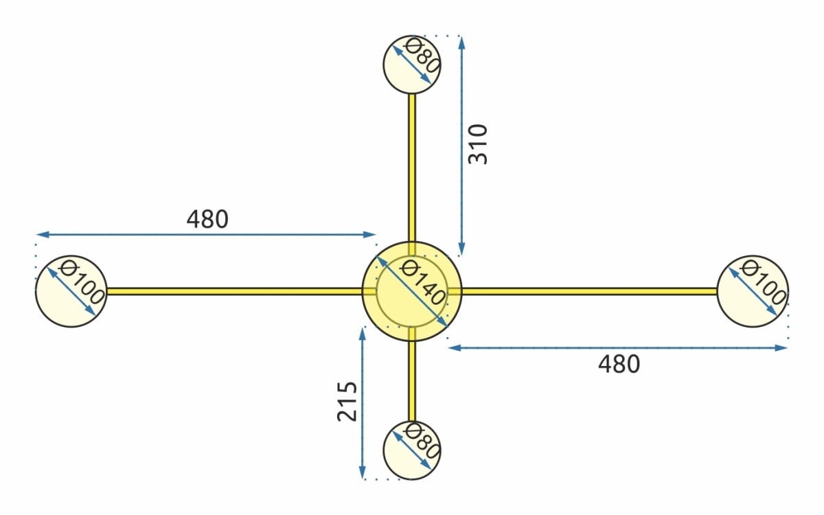 TooLight Stropní svítidlo Elegant Four LED zlaté