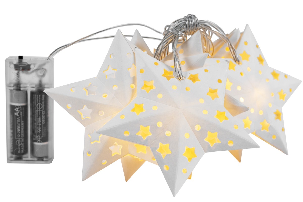 Tutumi Vánoční LED světelný řetěz STARLIT s papírovými hvězdami 