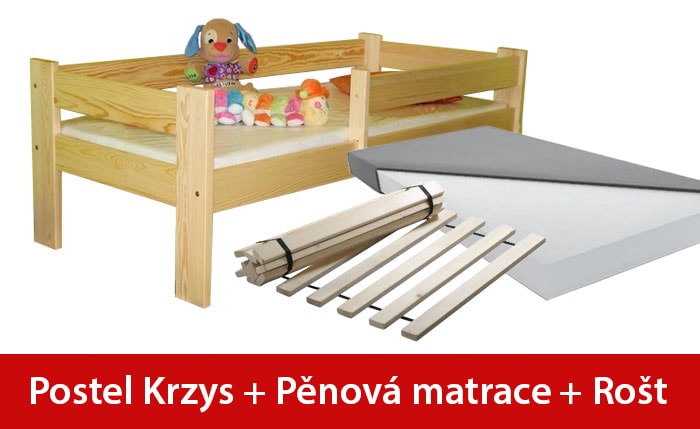 Maxi-drew Maxi-drew Set postele KRZYS 70 x 160 cm + pěnová matrace + rošt