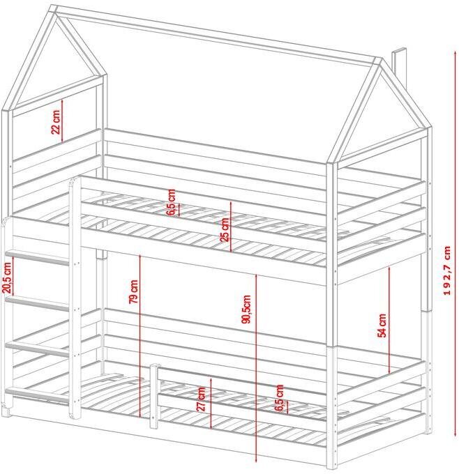 Patrová postel pro dvě děti ANDREA 90x190 borovice