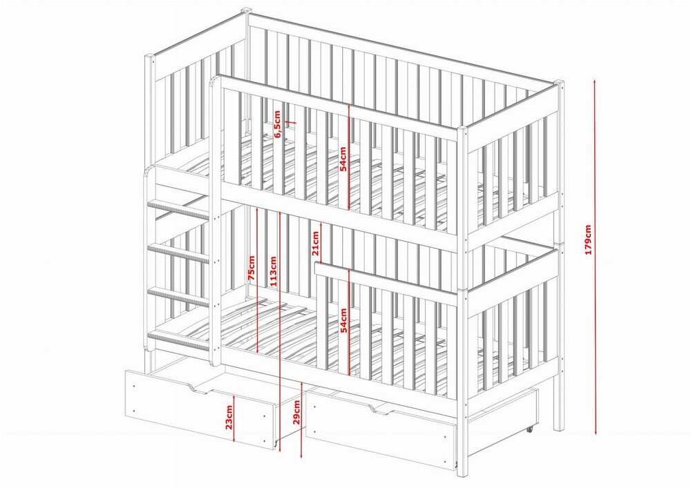 Patrová postel pro dvě děti DENIS 90x190 borovice