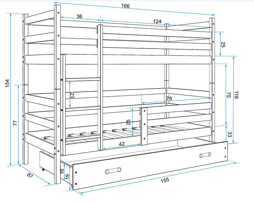 BMS Dětská patrová postel ERYK | šedá 90 x 200 Barva: Šedá / bílá, Rozměr: 200 x 90 cm