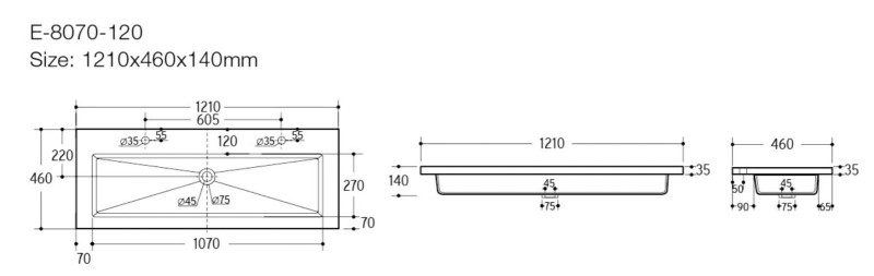 ArtCom Keramické umyvadlo SPIRIT UM-8070-120 | 120 cm