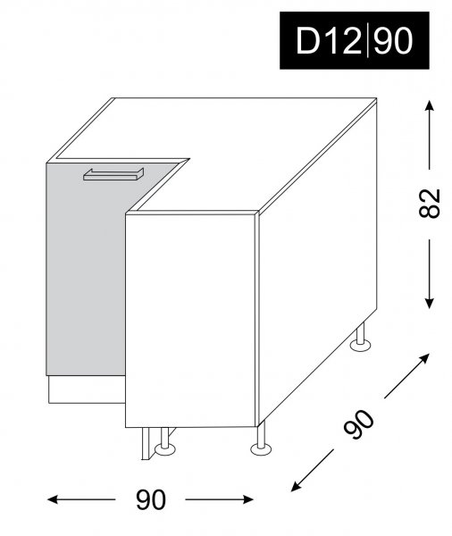 ArtExt Kuchyňská skříňka spodní rohová MALMO | D12 90 Provedení: Police do D12/90 Dub artisan