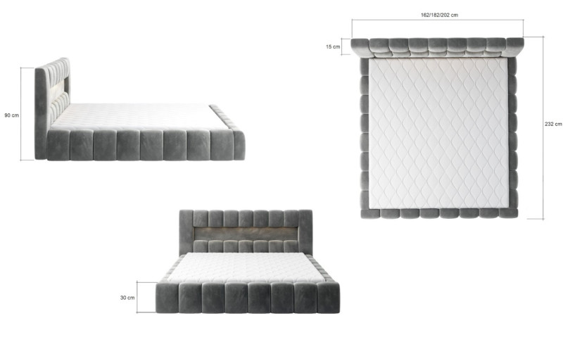 Artelta Manželská postel LAMICA s osvětlením | 140 x 200 cm Barva: Monolith 63