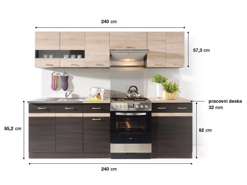 Kuchyně JAMISON 180/240 cm, korpus wenge/dvířka dub sonoma, wenge