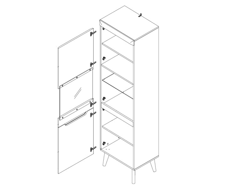 Vysoká vitrína MUTILLA, bílá/bílý lesk/dub riviera