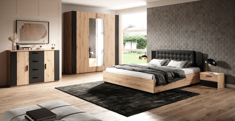 THANE postel 160x200 cm, dub artisan/černý supermat