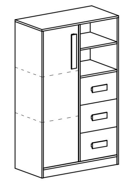 Komoda BLOURT 1D3S, bílá/tyrkys lesk