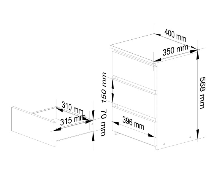 Ak furniture Komoda CL3 40 cm grafitově šedá/bílá