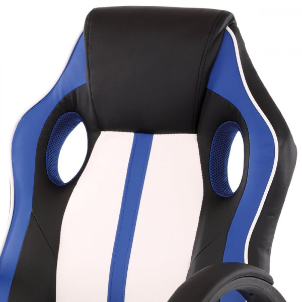 Herní židle SCATTE – ekokůže, modrá / bílá / černá