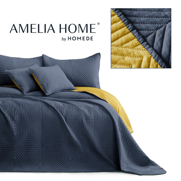 Přehoz na postel AmeliaHome Softa tmavě modrý/medový, velikost 260x280