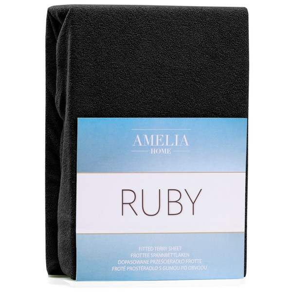 Froté prostěradlo s gumou AmeliaHome Ruby černé, velikost 80-90x200+30