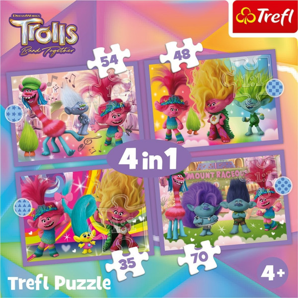 Trefl Puzzle Trollové 3 Barevné dobrodružství, 4v1 (35, 48, 54, 70 dílků)