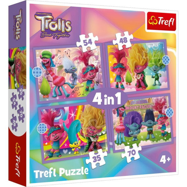 Trefl Puzzle Trollové 3 Barevné dobrodružství, 4v1 (35, 48, 54, 70 dílků)