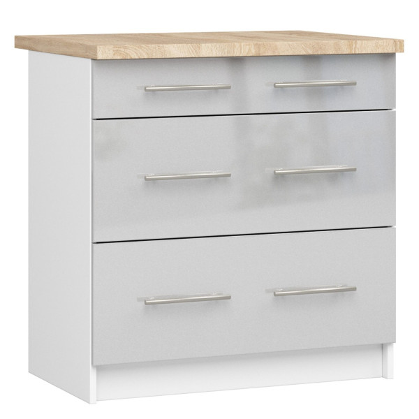 Ak furniture Kuchyňská skříňka Olivie S 80 cm 3S bílá/metalický lesk/dub sonoma