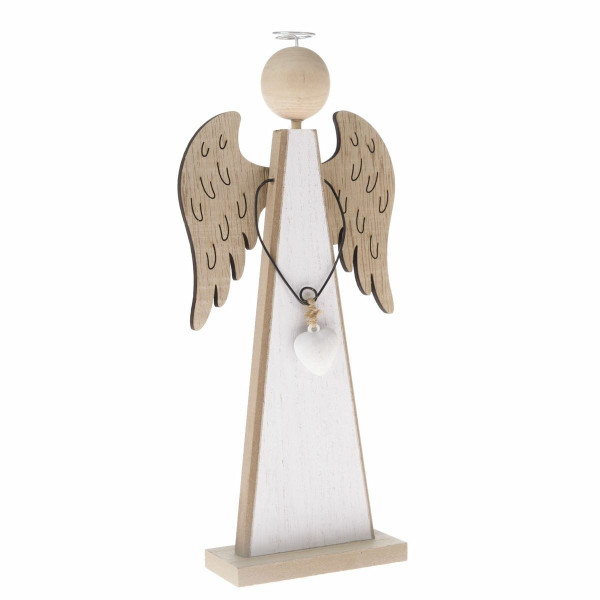 Vánoční dřevěná dekorace Modern angel bílá, 14,5 x 33 cm