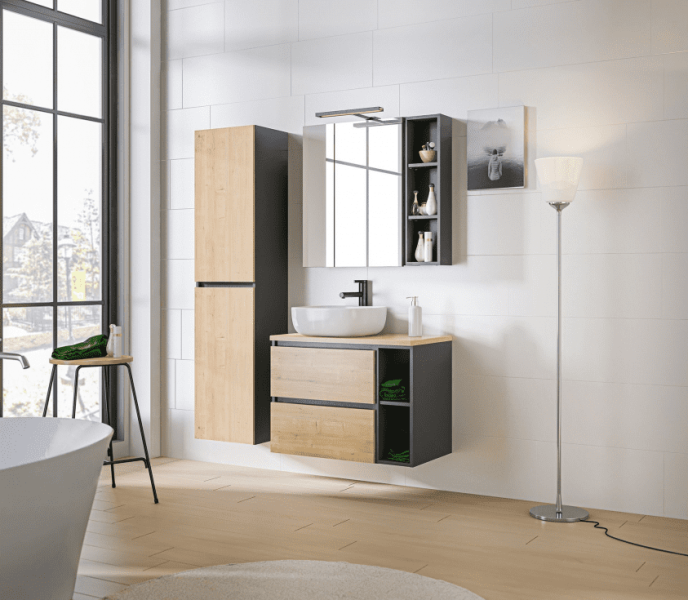 ArtCom Vysoká skříňka do koupelny MONAKO Grey Oak 800