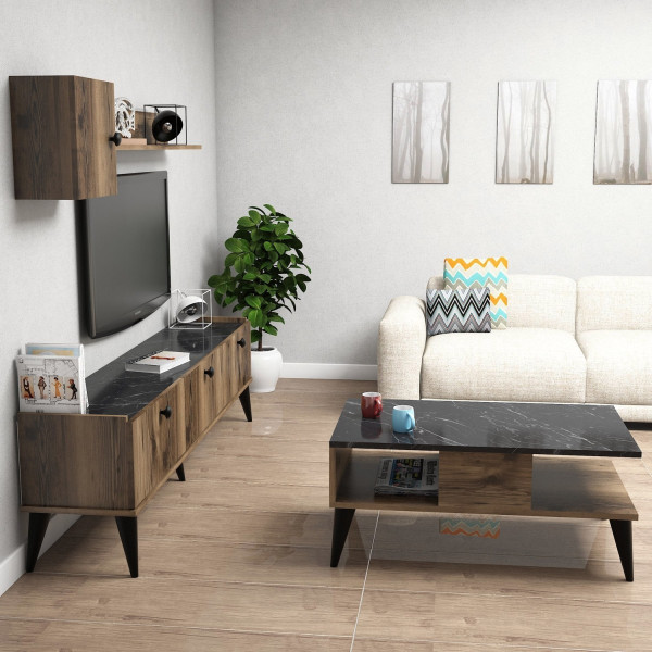 Kalune Design Sestava nábytku do obývacího pokoje Lidya ořech/černý mramor