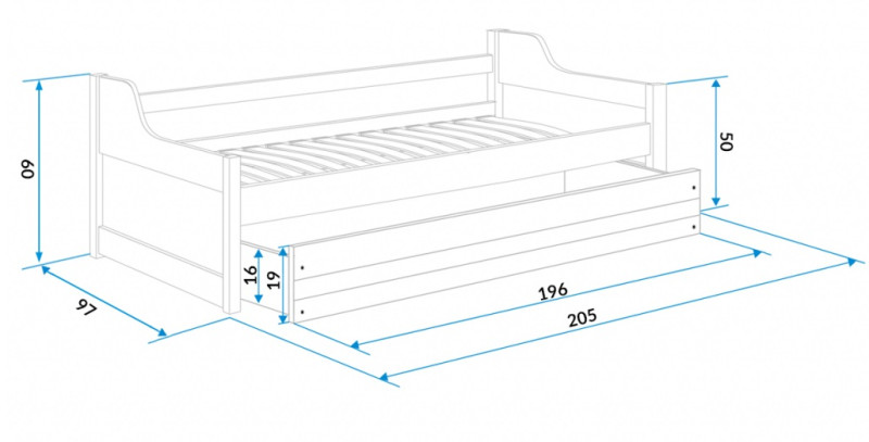 BMS Dětská postel s přistýlkou ​​DAWID | 200x90 cm | bílá/bílá | smontovaná