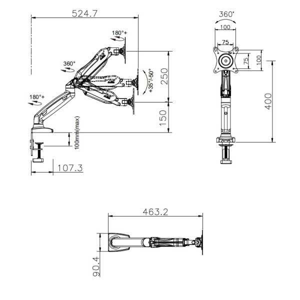 Stolní držák na notebook FB 764F80 – černý