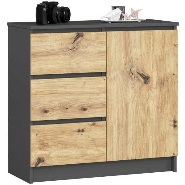 Ak furniture Komoda JERRY K 80 cm 1 dveře 3 zásuvky grafitově šedá/dub artisan