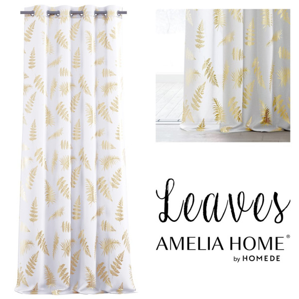Záclona AmeliaHome Leaves I bílá/zlatá, velikost 140x270