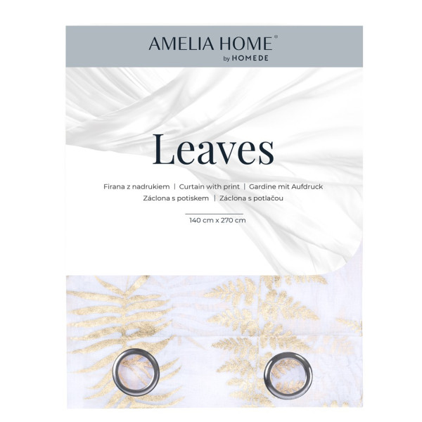 Záclona AmeliaHome Leaves I bílá/zlatá, velikost 140x270