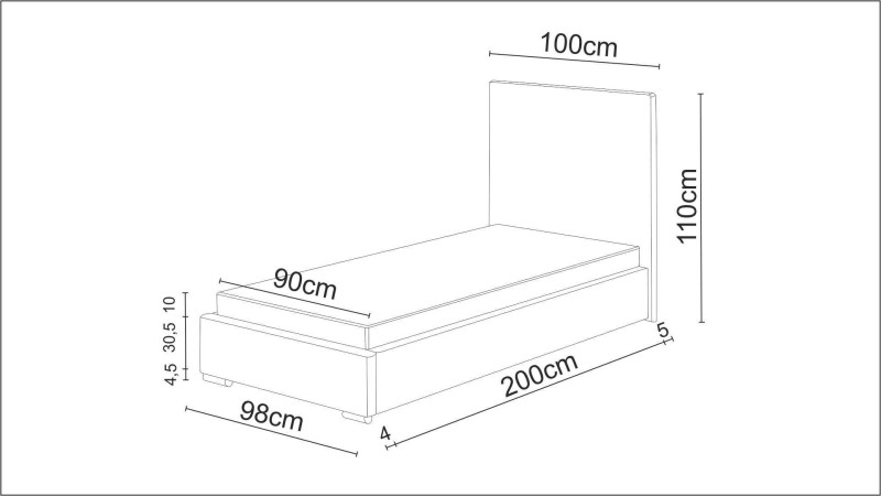 Čalouněná postel DANGELO 5 90x200 cm, šedá látka