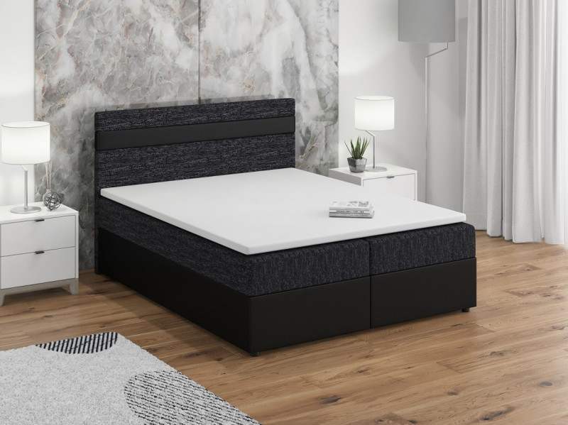 Postel boxspring MACAO 140x200 cm, černá látka/černá ekokůže